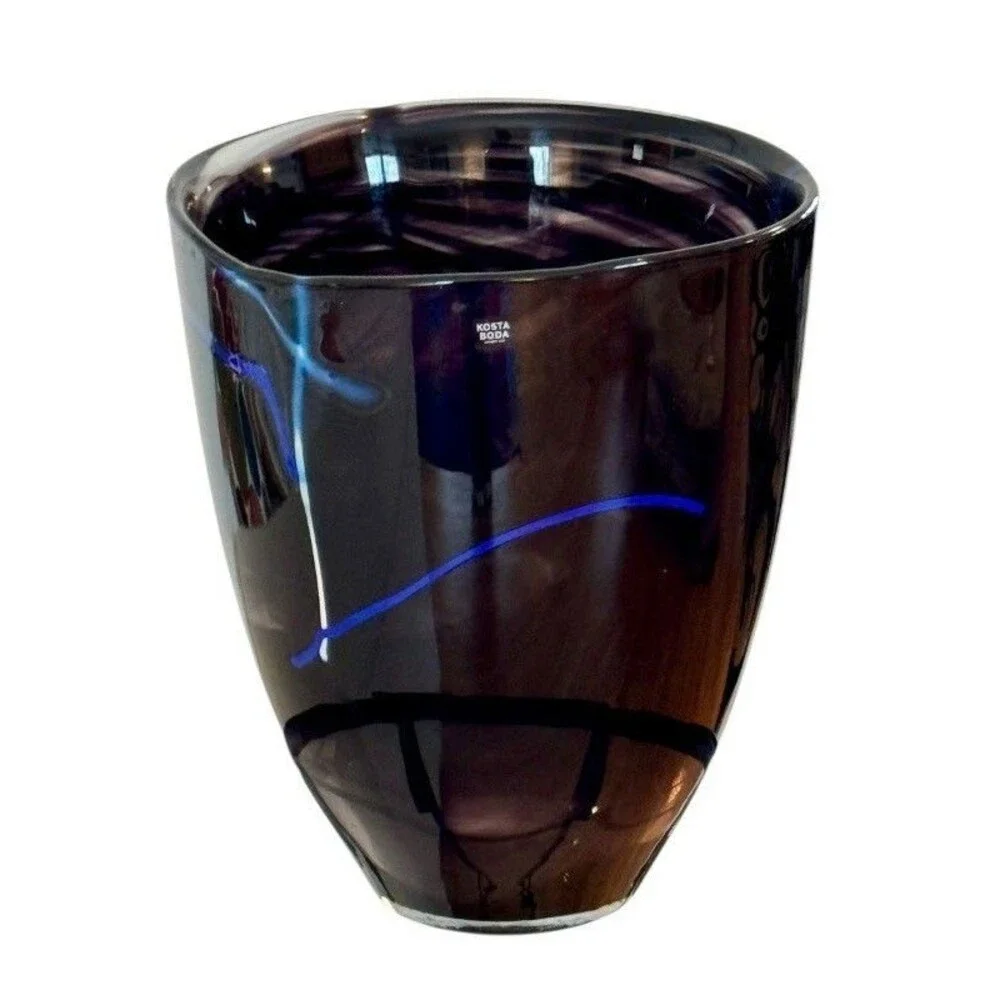 Kosta Boda Glass Vase Indigo Swirl - Swedish Art by Anna Ehrner /dark purple.